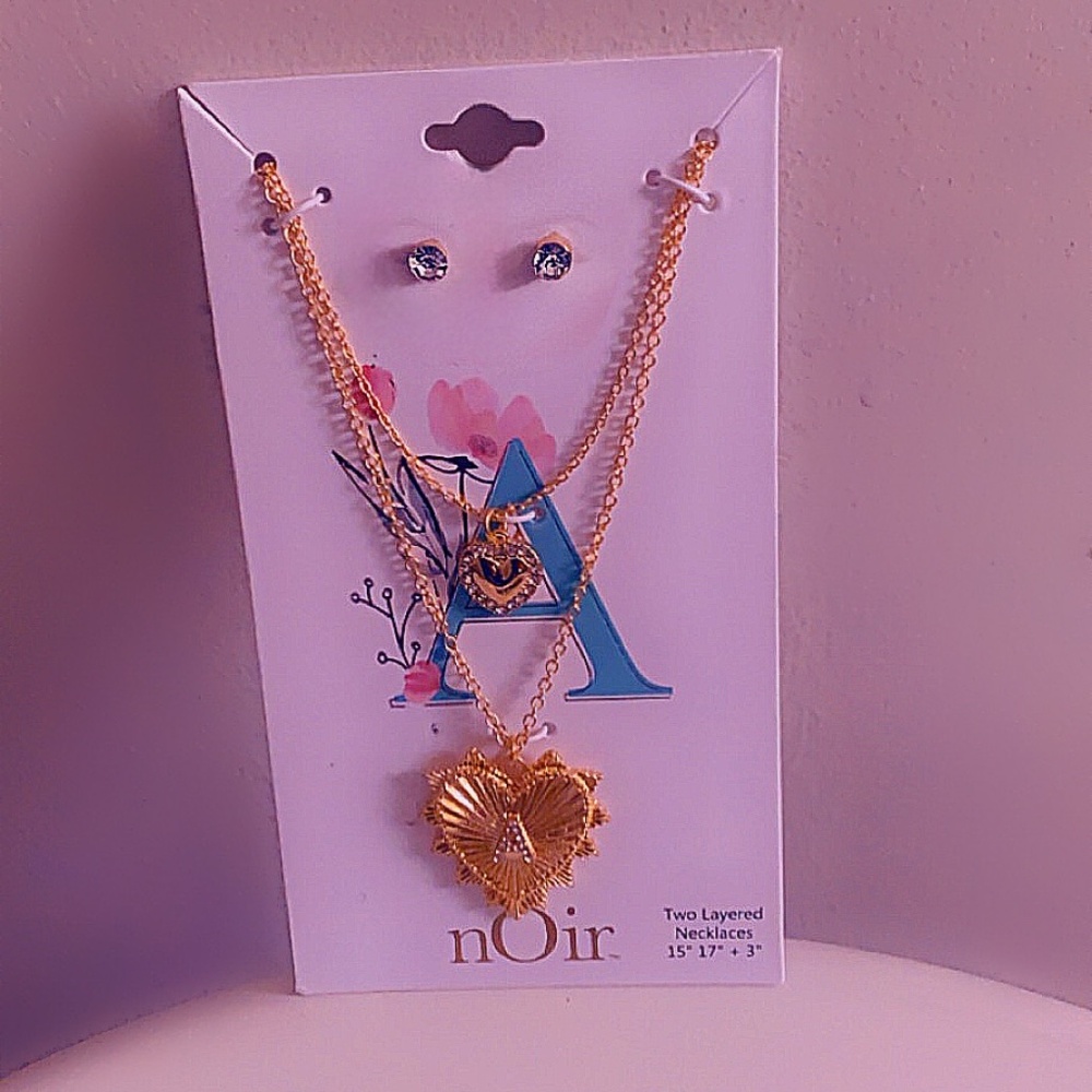 Woman Gold Initial A Necklace set with Earrings